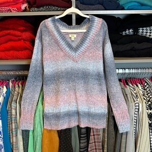 A.N.A. Blue/pink ombré long sleeve v neck sweater size XS NWT